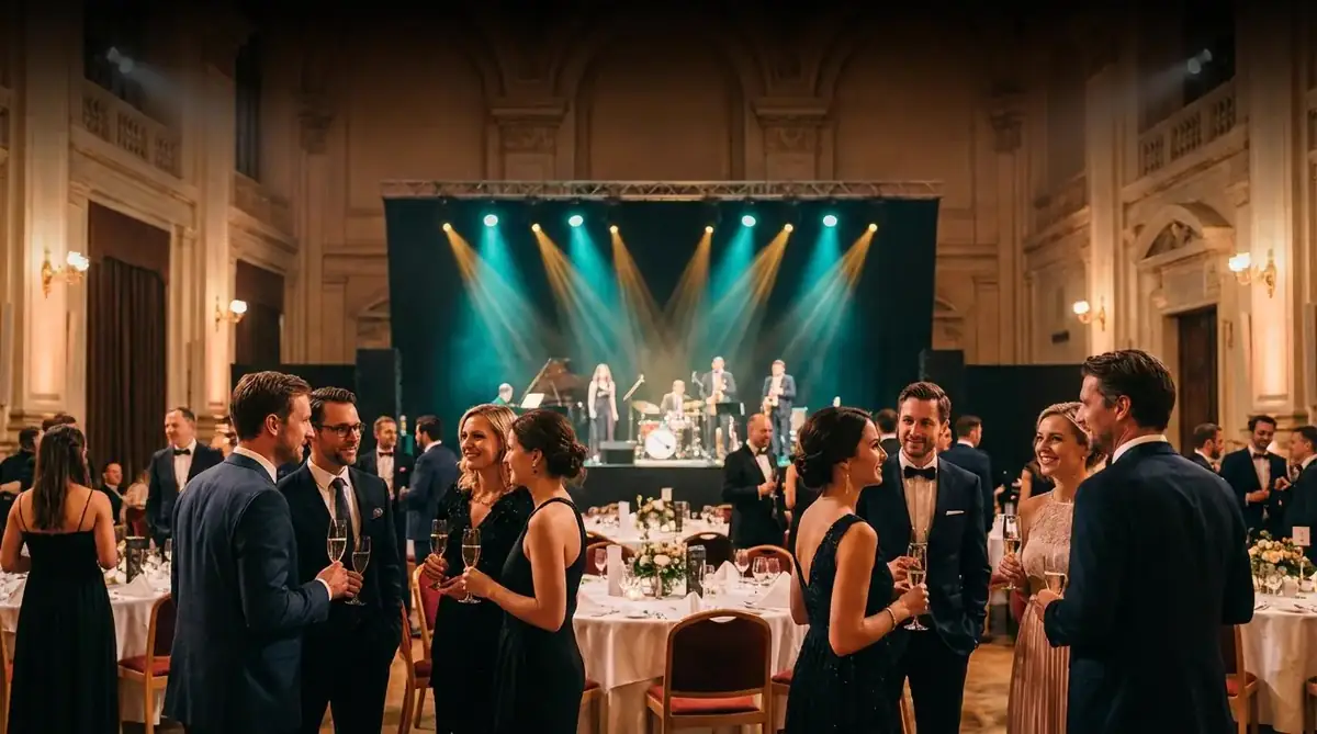 Live-Band auf Firmenfeier mit begeisterten Mitarbeitern