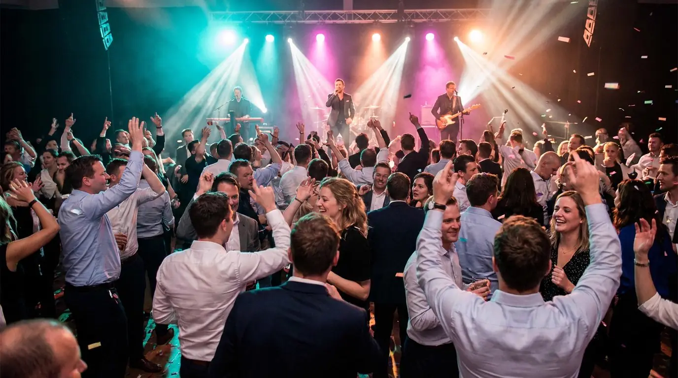 Energiegeladene Partyband auf Firmenfeier