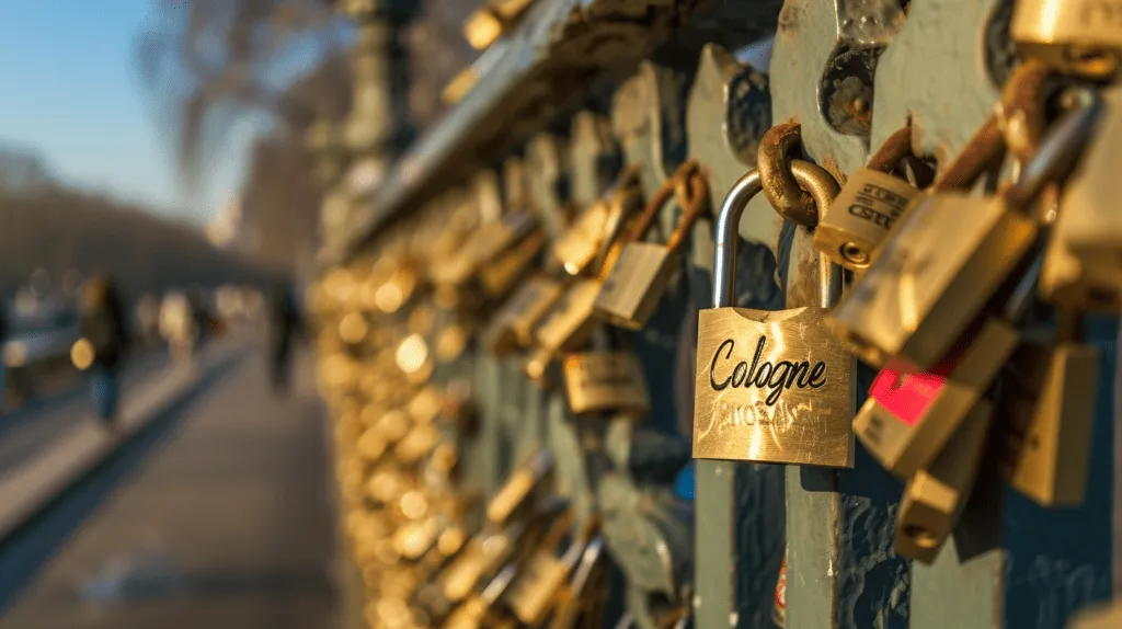 Liebesschlösser auf einer Kölner Rheinbrücke – Kulisse für eine Hochzeit in Köln