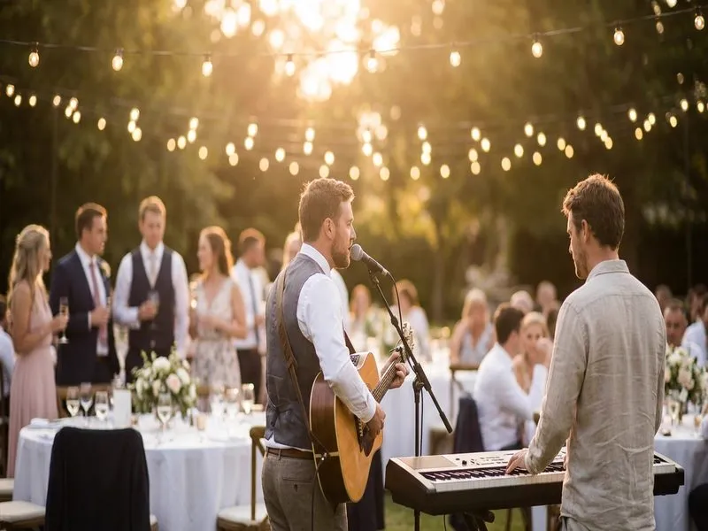 Hochzeitsband spielt Live-Musik auf einer Gartenhochzeit in Niedersachsen