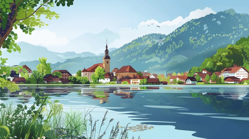 Illustration vom Tegernsee mit Bergkulisse – Kulisse für eure Hochzeit