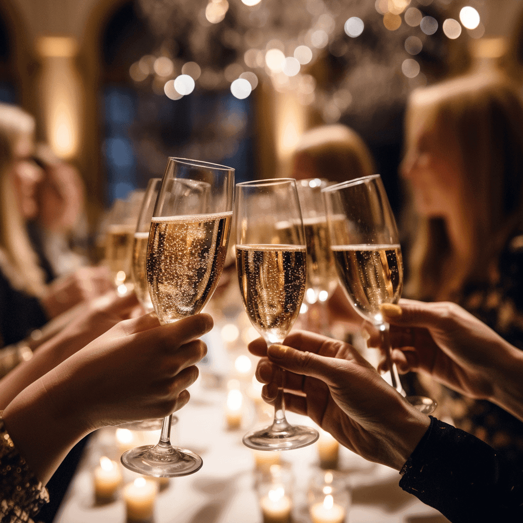 Cocktailparty Firmenmusik Anstoßen mit Champagner