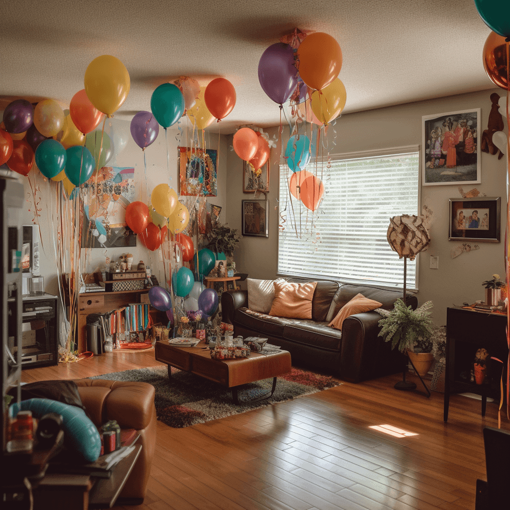 Geburtstag Musik Party Luftballons in Wohnzimmer