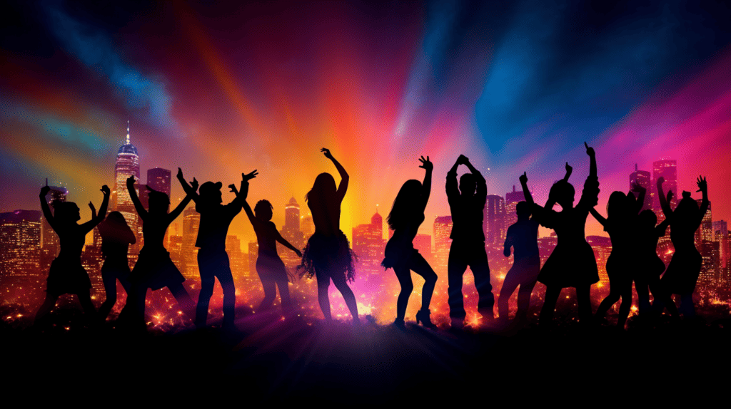 Tanzende Leute vor Party Hintergrund